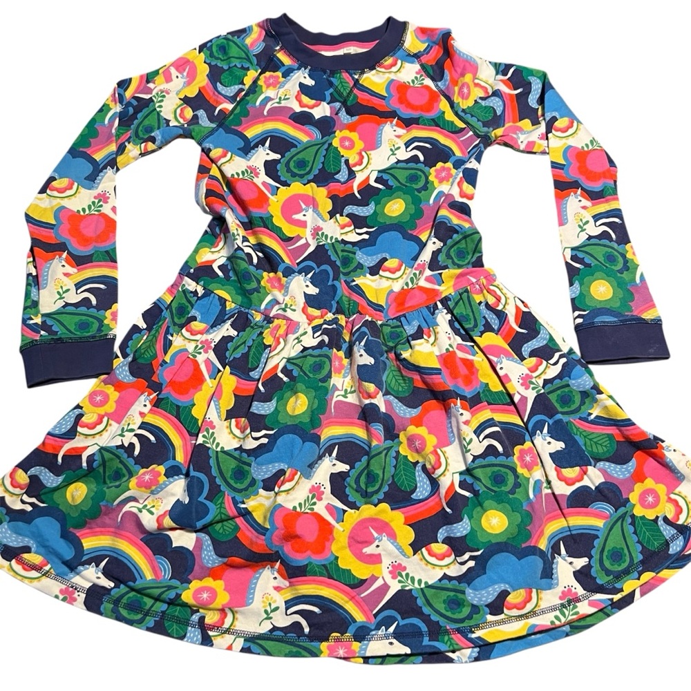 Mini Boden Dress Unicorn Rainbow Long Sleeve 11-12yr Thick
